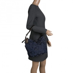 Pre Owned حقيبة كوتش جلد لامعة وكانفاس شهير لامعة بنية/ زرقاء