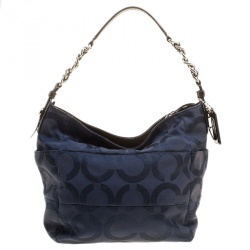 Pre Owned حقيبة كوتش جلد لامعة وكانفاس شهير لامعة بنية/ زرقاء