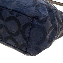 Pre Owned حقيبة كوتش جلد لامعة وكانفاس شهير لامعة بنية/ زرقاء