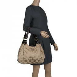 Coach Beige/Brown Signature Canvas Satchel 