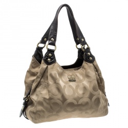 Coach Beige/Brown Signature Canvas Satchel 