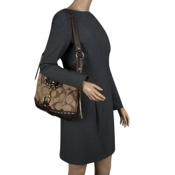Coach Beige/Brown Signature Canvas and Leather Hobo