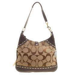 Coach Beige/Brown Signature Canvas and Leather Hobo
