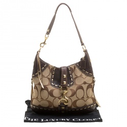 Coach Beige/Brown Signature Canvas and Leather Hobo