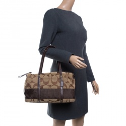 Coach Beige/Brown Signature Canvas and Leather Satchel