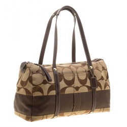 Coach Beige/Brown Signature Canvas and Leather Satchel