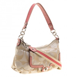 مملوكة مسبقًا Coach Beige/Pink Signature Canvas and Leather Shoulder Bag