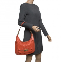 Pre Owned Coach Orange Woven Leather Kristin Hobo