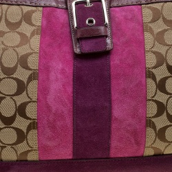 Pre Owned Coach Beige/Purple Signature Canvas Demi Striped Tote
