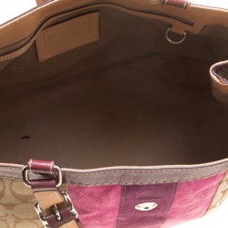 Pre Owned Coach Beige/Purple Signature Canvas Demi Striped Tote