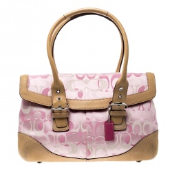 Coach Pink/Brown Canvas and Leather Satchel