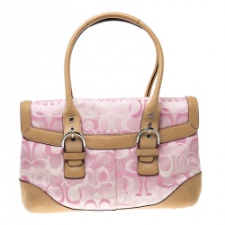 Coach Pink/Brown Canvas and Leather Satchel