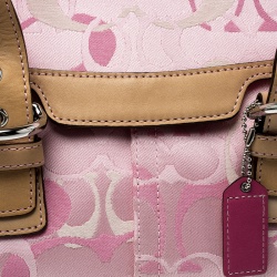 Coach Pink/Brown Canvas and Leather Satchel