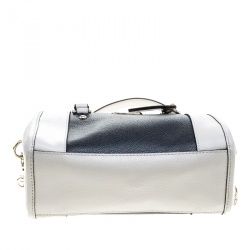 Pre Owned Coach Off White/Black Leather Crossbody Bag