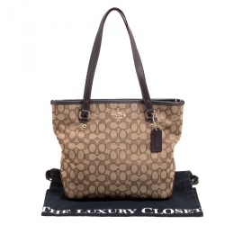 Pre Owned Coach Beige/Brown Signature Canvas and Leather Trim Tote