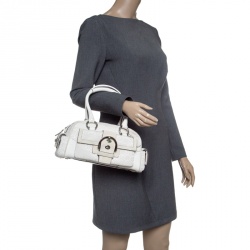 Coach White Signature Canvas And Suede Satchel