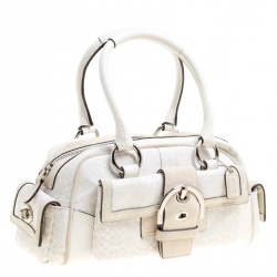 Coach White Signature Canvas And Suede Satchel