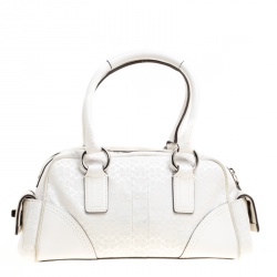 Coach White Signature Canvas And Suede Satchel