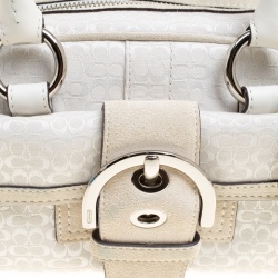 Coach White Signature Canvas And Suede Satchel
