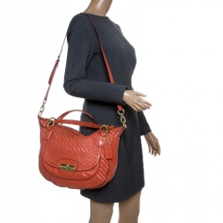 Pre Owned Coach Orange Leather and Woven Detail Kristin Shoulder Bag