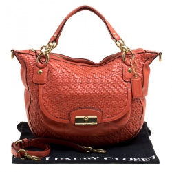 Pre Owned Coach Orange Leather and Woven Detail Kristin Shoulder Bag