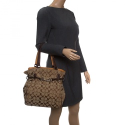 Coach Beige/Brown Signature Canvas and Leather Shoulder Bag