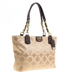 Coach Beige Canvas Chain Tote