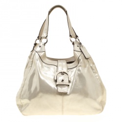 Pre Owned Coach Metallic Biege Shimmering Leather Maggie Shoulder Bag