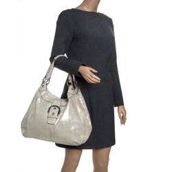 Pre Owned Coach Metallic Biege Shimmering Leather Maggie Shoulder Bag