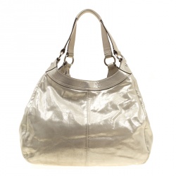 Pre Owned Coach Metallic Biege Shimmering Leather Maggie Shoulder Bag