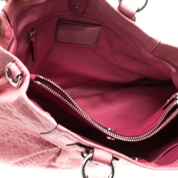 Pre Owned Coach Pink Croc Embossed Leather Ashley Tote