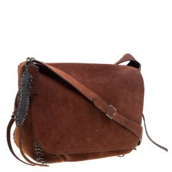 Pre Owned Coach Brown Suede Whipstitch Chain Dakotah Messenger Bag