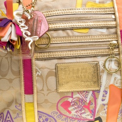 Pre Owned Coach Beige Signature  Canvas Poppy Graffiti Glam Tote
