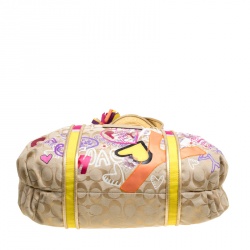 Pre Owned Coach Beige Signature  Canvas Poppy Graffiti Glam Tote