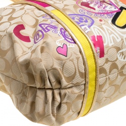 Pre Owned Coach Beige Signature  Canvas Poppy Graffiti Glam Tote