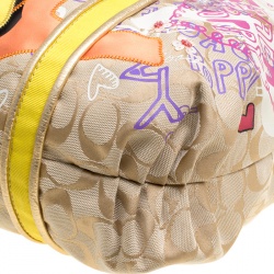 Pre Owned Coach Beige Signature  Canvas Poppy Graffiti Glam Tote