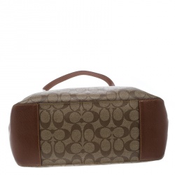 Pre Owned Coach Beige/Brown Signature Coated Canvas and Leather City Zip Top Tote