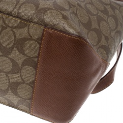 Pre Owned Coach Beige/Brown Signature Coated Canvas and Leather City Zip Top Tote