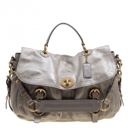 مملوكة مسبقًا Coach Grey Glazed Leather Double Pocket Top Handle Bag with Wallet