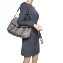 مملوكة مسبقًا Coach Grey Glazed Leather Double Pocket Top Handle Bag with Wallet