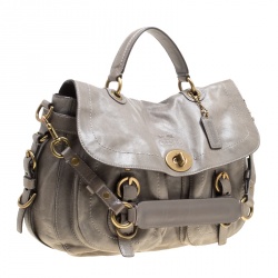 مملوكة مسبقًا Coach Grey Glazed Leather Double Pocket Top Handle Bag with Wallet
