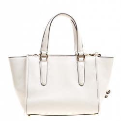 Pre Owned Coach Off White Leather Eyelet Floral Details Top Handle Bag