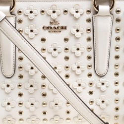 Pre Owned Coach Off White Leather Eyelet Floral Details Top Handle Bag