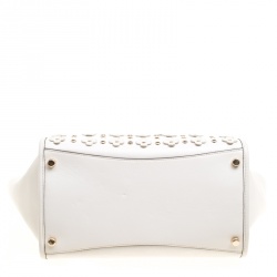 Pre Owned Coach Off White Leather Eyelet Floral Details Top Handle Bag