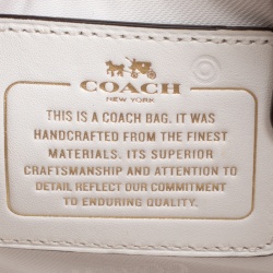 Pre Owned Coach Off White Leather Eyelet Floral Details Top Handle Bag