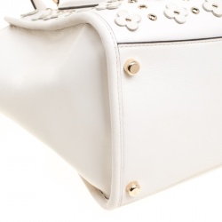 Pre Owned Coach Off White Leather Eyelet Floral Details Top Handle Bag