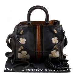 Coach Black Leather Embroidered Rogue Western Top Handle Shoulder Bag 