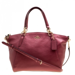 Pre Owned Coach Red Metallic Leather Small Kelsey Top Handle bag