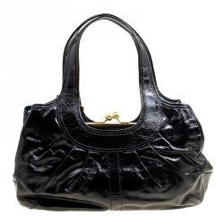 Pre Owned Coach Black Patent Leather Ergo Tattersall Pleated Satchel