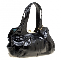 Pre Owned Coach Black Patent Leather Ergo Tattersall Pleated Satchel